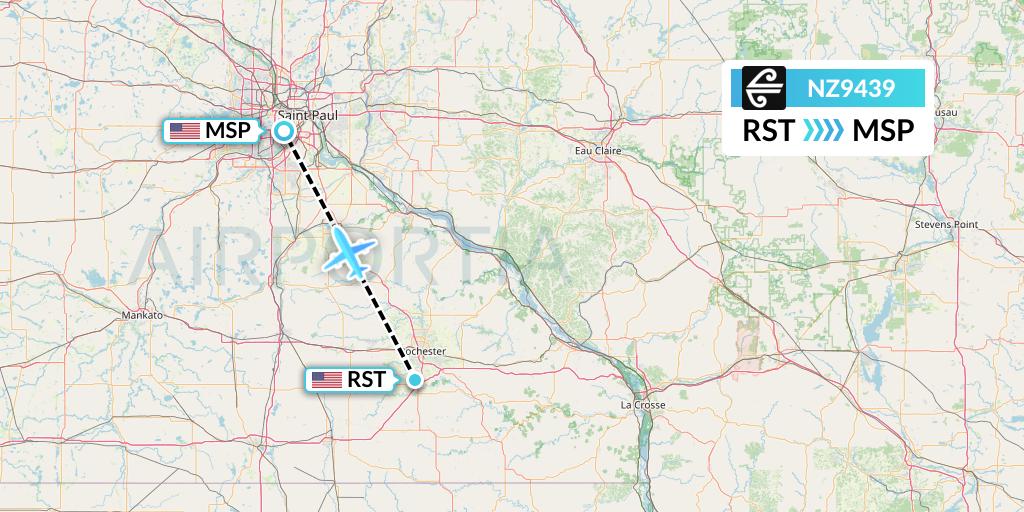 NZ9439 Air New Zealand Flight Map: Rochester to Minneapolis