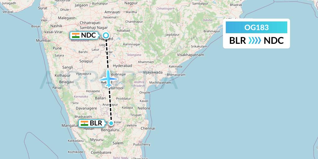 OG183 Fly Play Flight Map: Bangalore to Nanded