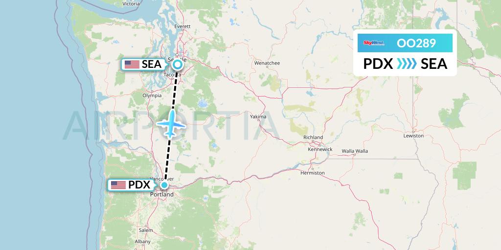 OO289 SkyWest Airlines Flight Map: Portland to Seattle