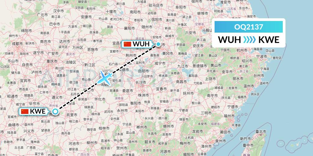 OQ2137 Chongqing Airlines Flight Map: Wuhan to Guiyang