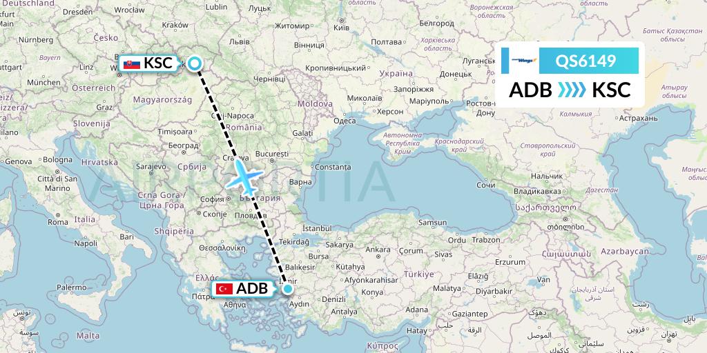 QS6149 Smartwings Flight Map: Izmir to Kosice