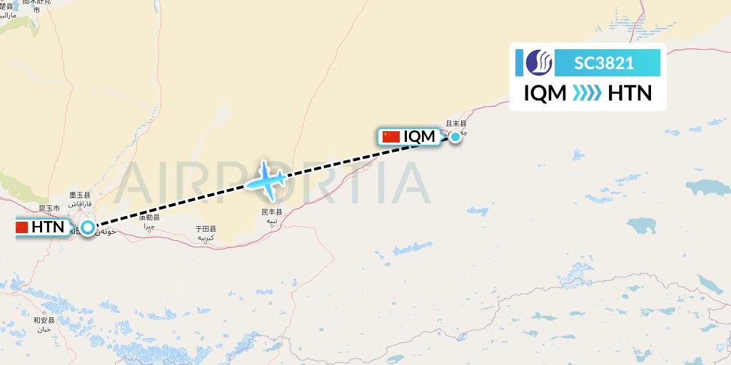 SC3821 Shandong Airlines Flight Map: Qiemo to Hotan