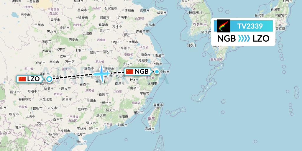 TV2339 Tibet Airlines Flight Map: Ningbo to Luzhou