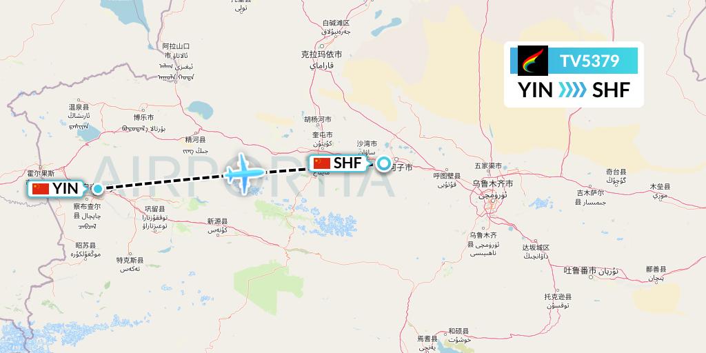TV5379 Tibet Airlines Flight Map: Yining to Shihezi