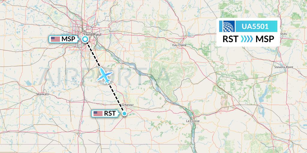 UA5501 United Airlines Flight Map: Rochester to Minneapolis