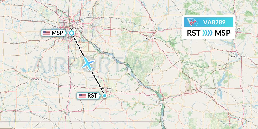 VA8289 Virgin Australia Flight Map: Rochester to Minneapolis