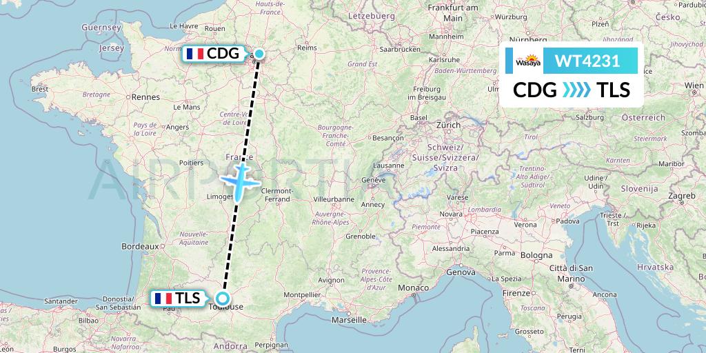 WT4231 Swiftair Flight Map: Paris to Toulouse