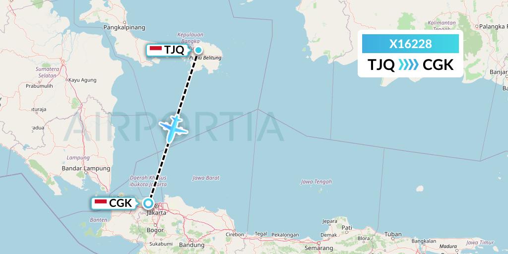 X16228 Nik Airways Flight Map: Tanjung Pandan to Jakarta