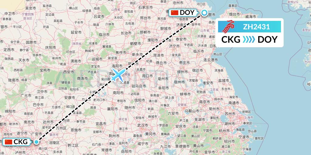 ZH2431 Shenzhen Airlines Flight Map: Chongqing to Dongying