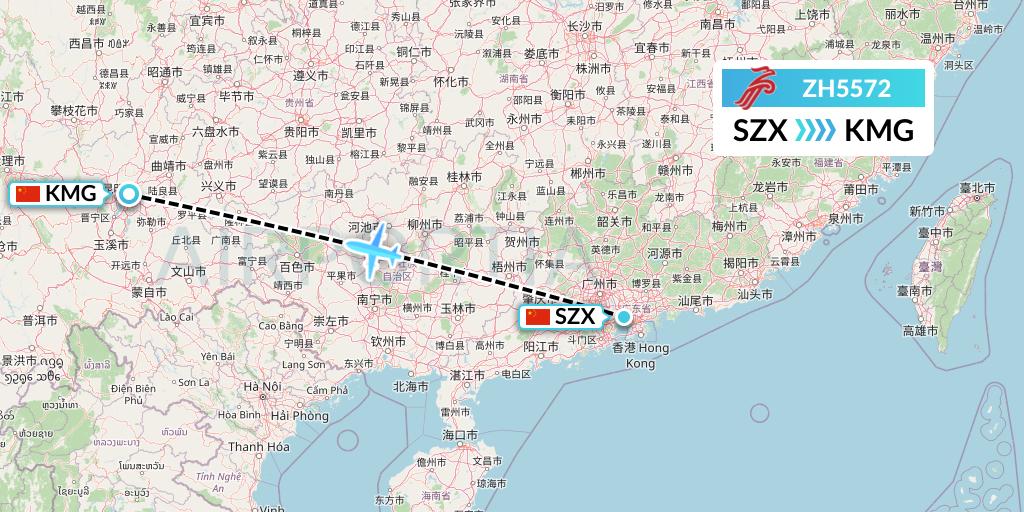 ZH5572 Shenzhen Airlines Flight Map: Shenzhen to Kunming