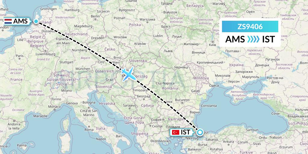 ZS9406 Grand Canyon Airlines Flight Map: Amsterdam to Istanbul
