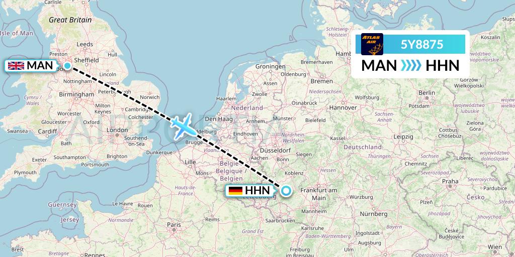 5Y8875 Atlas Air Flight Map: Manchester to Hahn