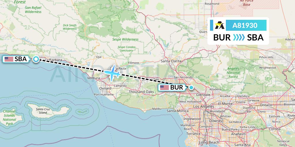 A81930 Aerolink Uganda Flight Map: Burbank to Santa Barbara