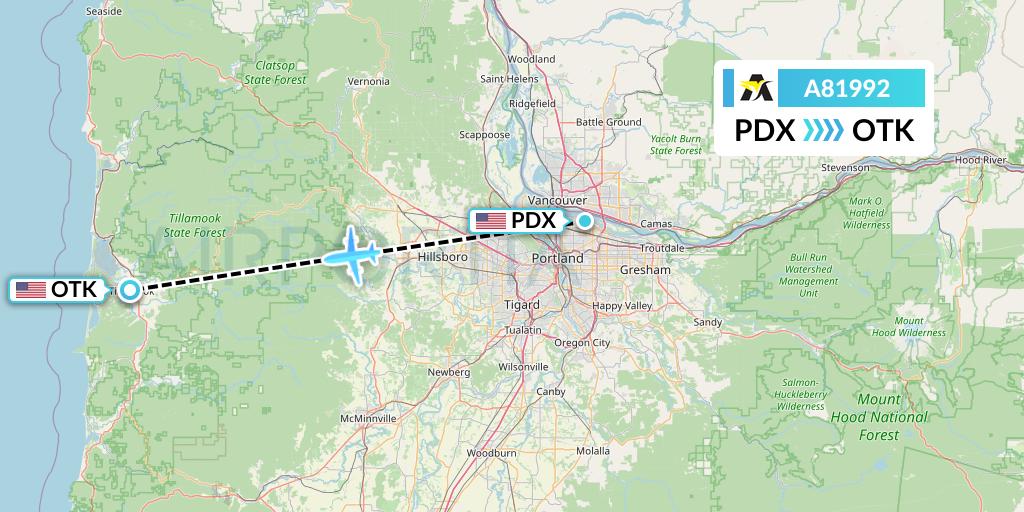 A81992 Aerolink Uganda Flight Map: Portland to Tillamook