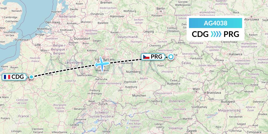AG4038 Aruba Airlines Flight Map: Paris to Prague