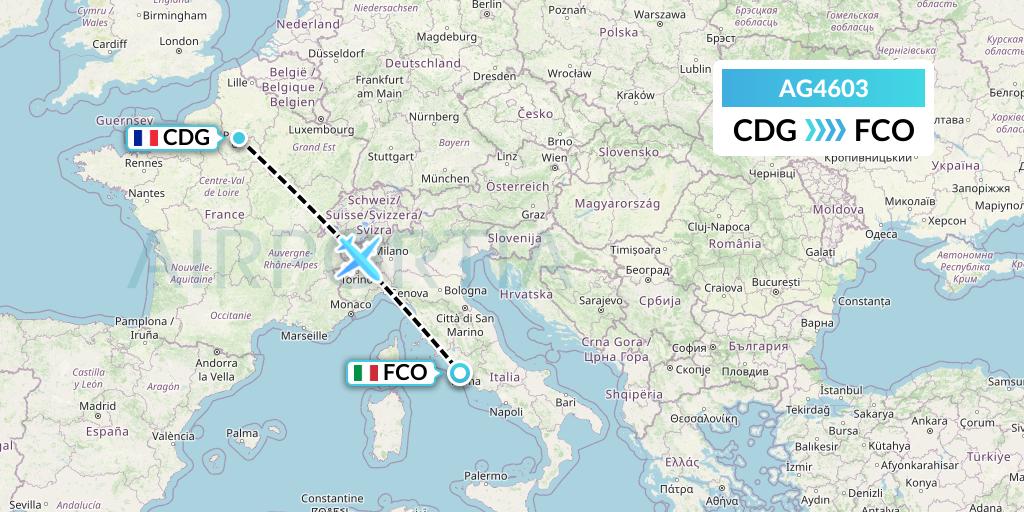 AG4603 Aruba Airlines Flight Map: Paris to Rome