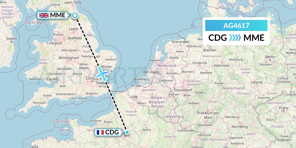 AG4617 Aruba Airlines Flight Map: Paris to Darlington