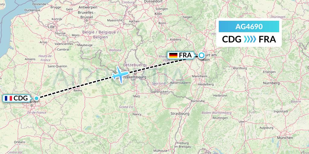 AG4690 Aruba Airlines Flight Map: Paris to Frankfurt