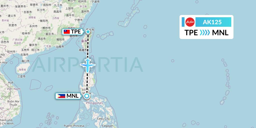 AK125 AirAsia Flight Map: Taipei to Manila