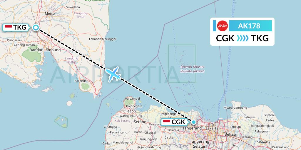 AK178 AirAsia Flight Map: Jakarta to Bandar Lampung