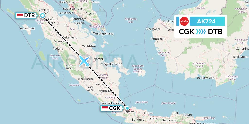 AK724 AirAsia Flight Map: Jakarta to Medan-Sumatra Island