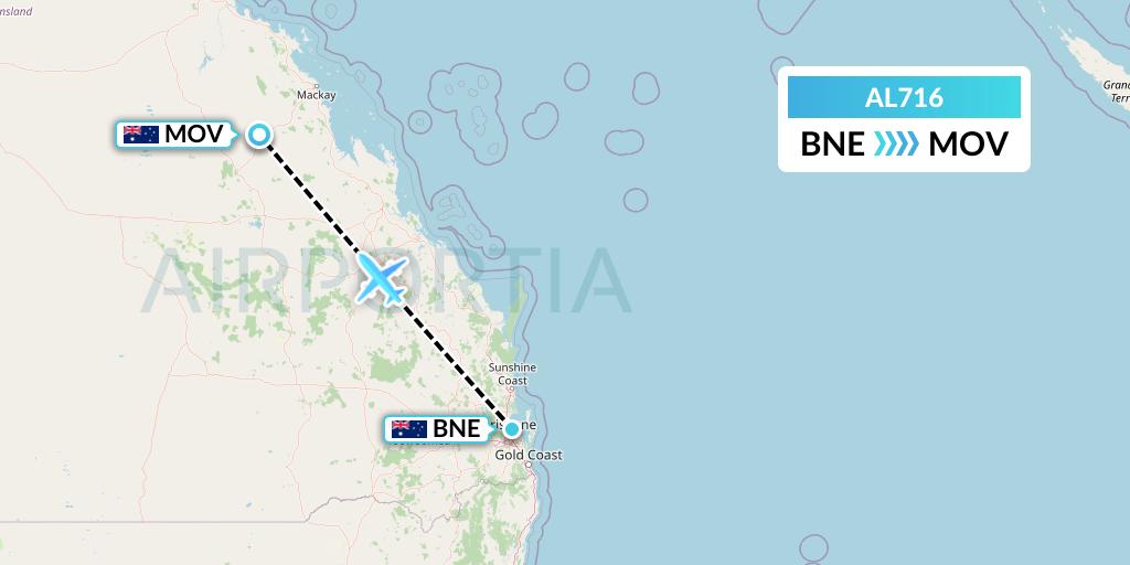 AL716 Air Leisure Flight Map: Brisbane to Moranbah