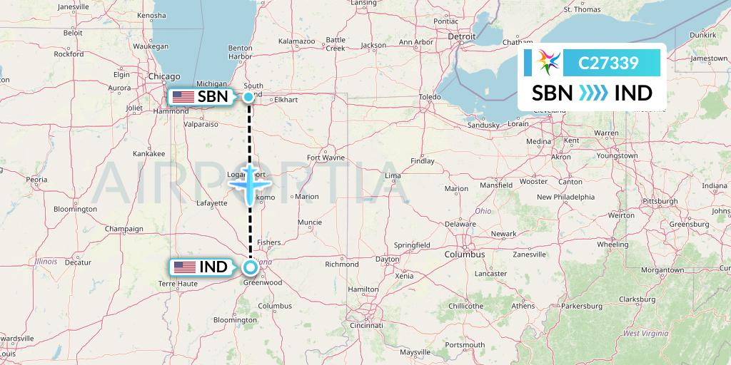C27339 Ceiba Intercontinental Flight Map: South Bend to Indianapolis
