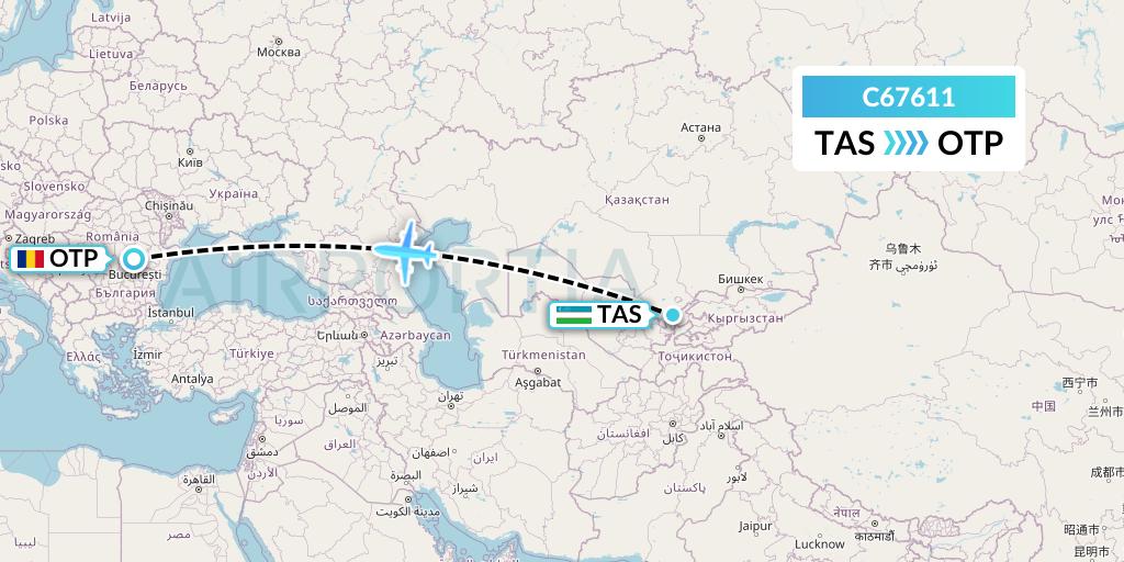 C67611 Capitol Air Express Flight Map: Tashkent to Bucharest