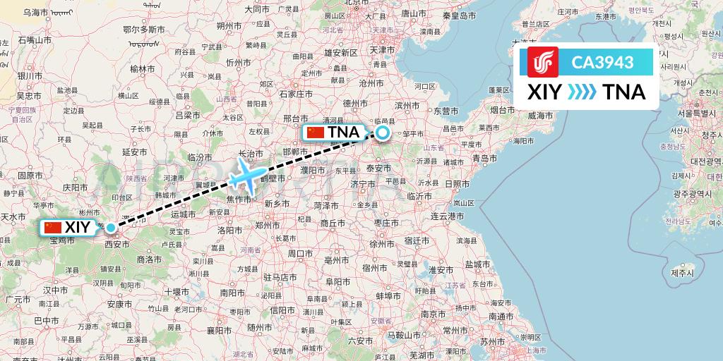 CA3943 Air China Flight Map: Xi'an to Jinan