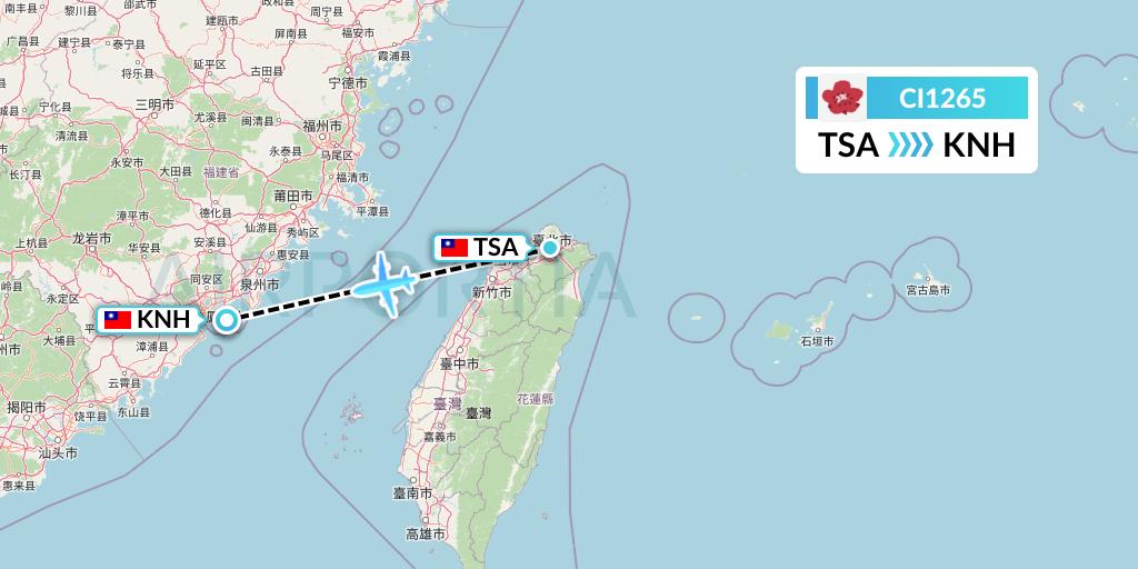 CI1265 China Airlines Flight Map: Taipei to Kinmen