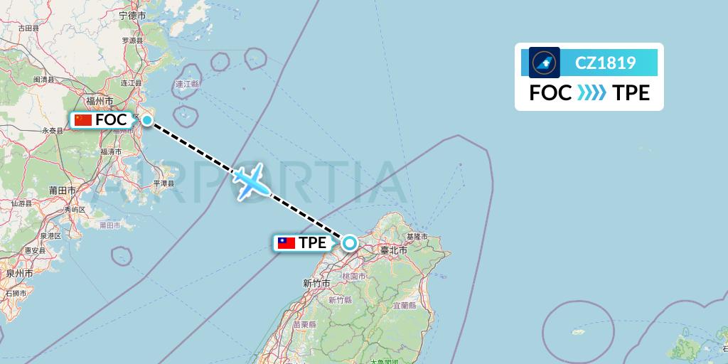 CZ1819 China Southern Airlines Flight Map: Fuzhou to Taipei