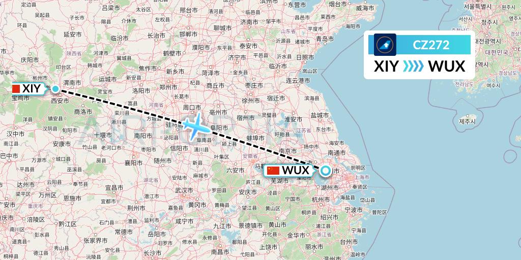 CZ272 China Southern Airlines Flight Map: Xi'an to Wuxi