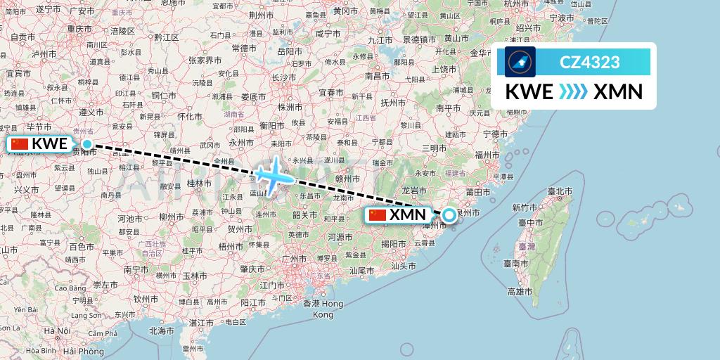 CZ4323 China Southern Airlines Flight Map: Guiyang to Xiamen