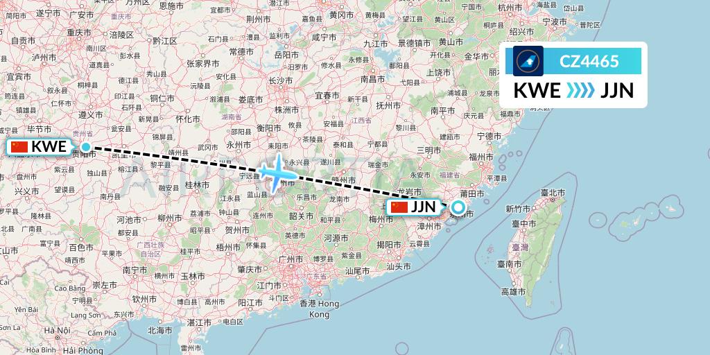 CZ4465 China Southern Airlines Flight Map: Guiyang to Jinjiang