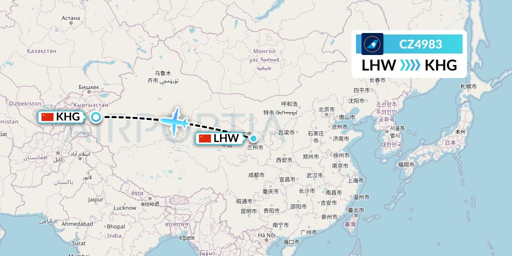 CZ4983 China Southern Airlines Flight Map: Lanzhou to Kashgar
