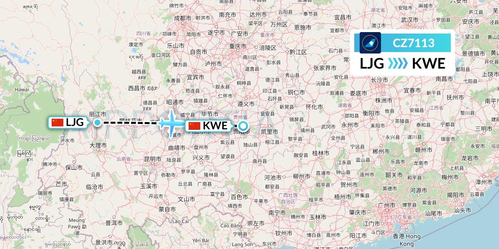 CZ7113 China Southern Airlines Flight Map: Lijiang to Guiyang