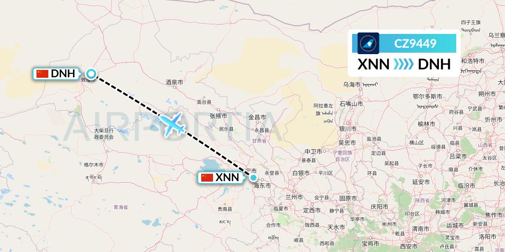 CZ9449 China Southern Airlines Flight Map: Xining to Dunhuang