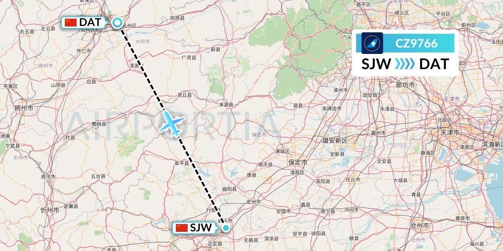 CZ9766 China Southern Airlines Flight Map: Shijiazhuang to Datong
