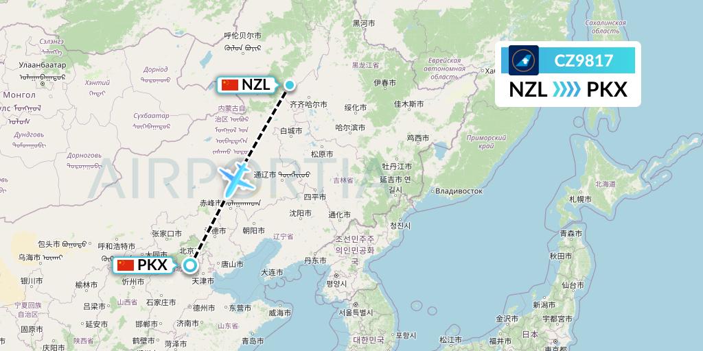 CZ9817 China Southern Airlines Flight Map: Changchun to Beijing