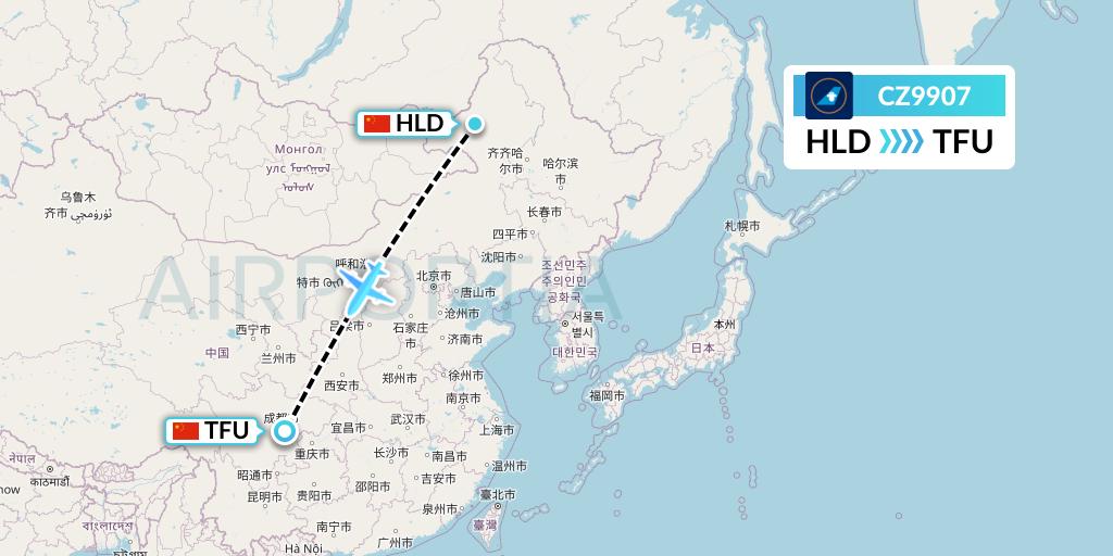 CZ9907 China Southern Airlines Flight Map: Hailar to Chengdu