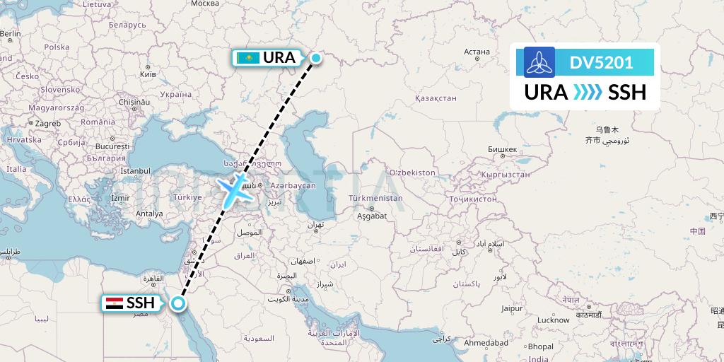 DV5201 SCAT Flight Map: Oral to Sharm el-Sheikh