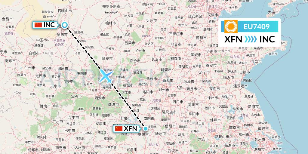 EU7409 Chengdu Airlines Flight Map: Xiangyang to Yinchuan