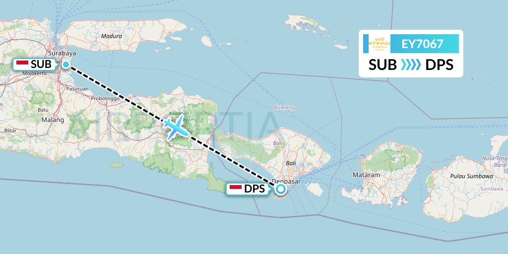 EY7067 Etihad Airways Flight Map: Surabaya to Denpasar