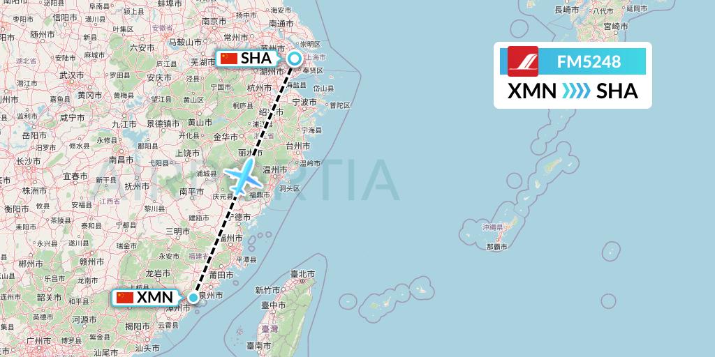 FM5248 Shanghai Airlines Flight Map: Xiamen to Shanghai