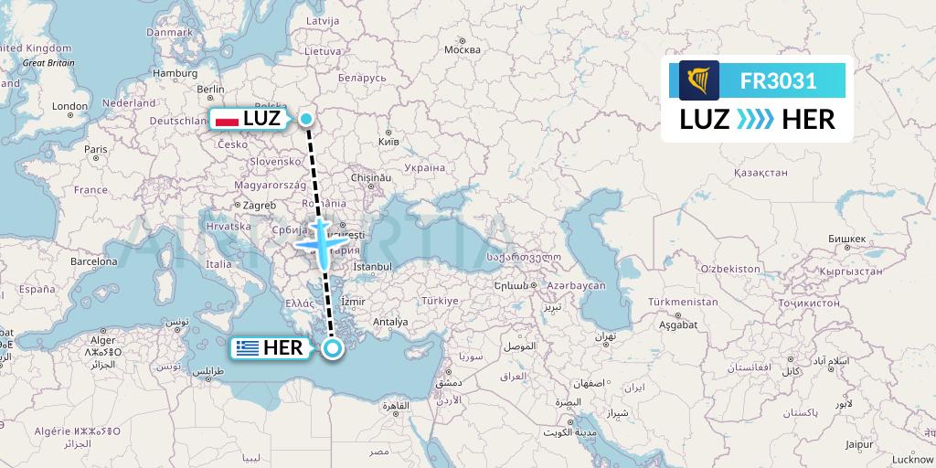 FR3031 Ryanair Flight Map: Lublin to Heraklion