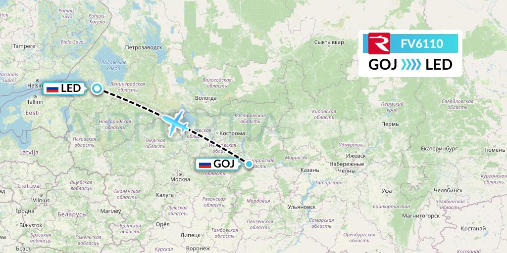 FV6110 Rossiya Flight Map: Nizhny Novgorod to St. Petersburg