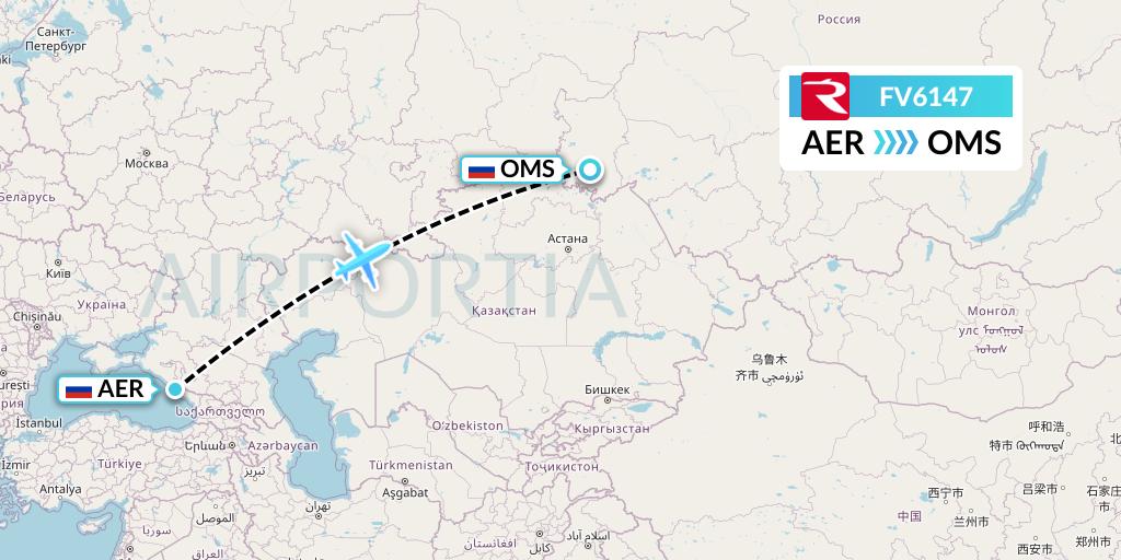 FV6147 Rossiya Flight Map: Sochi to Omsk