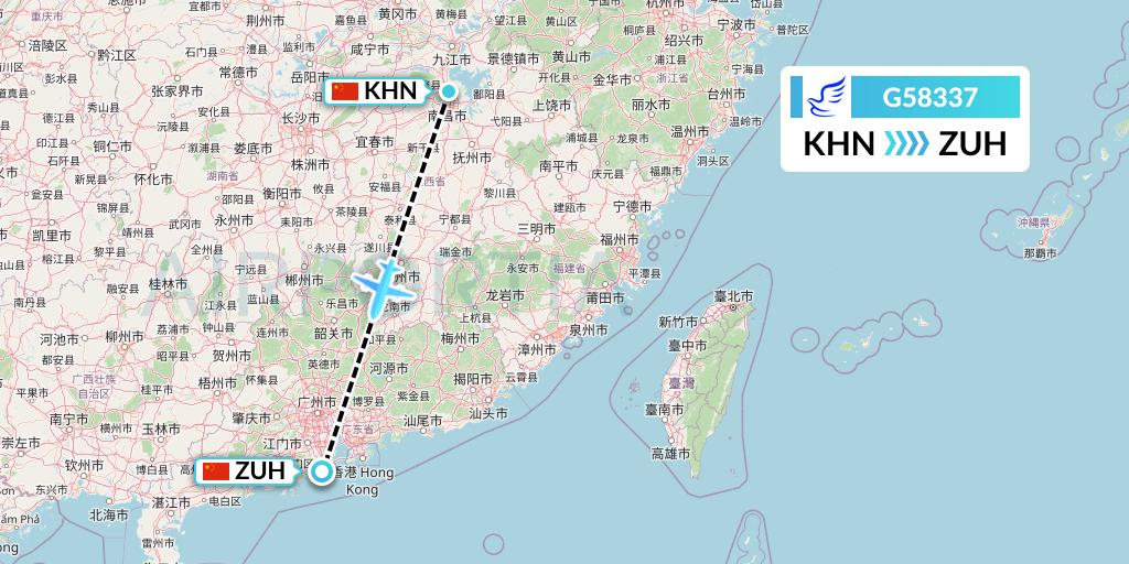 G58337 China Express Airlines Flight Map: Nanchang to Zhuhai