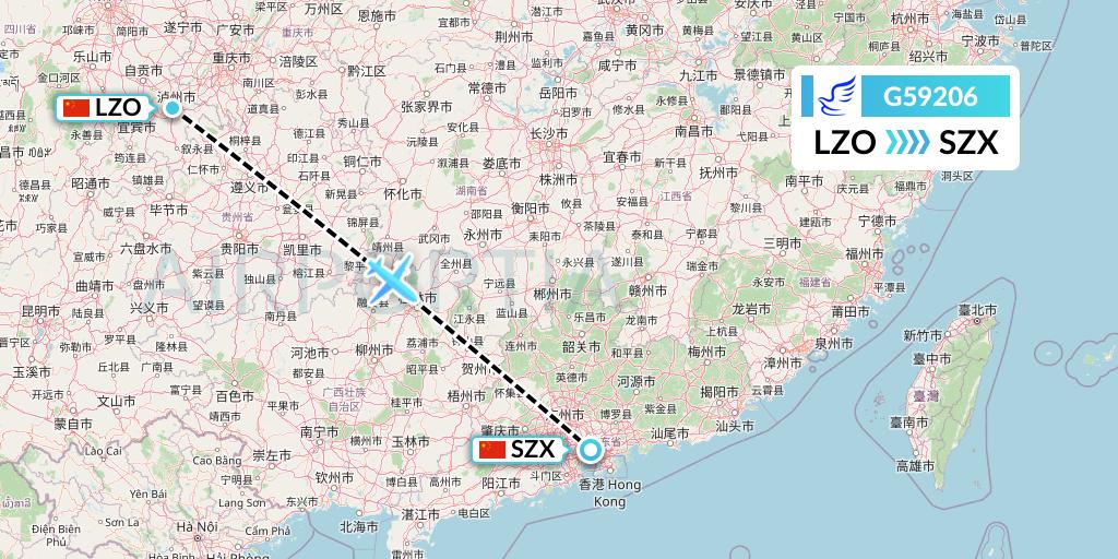 G59206 China Express Airlines Flight Map: Luzhou to Shenzhen