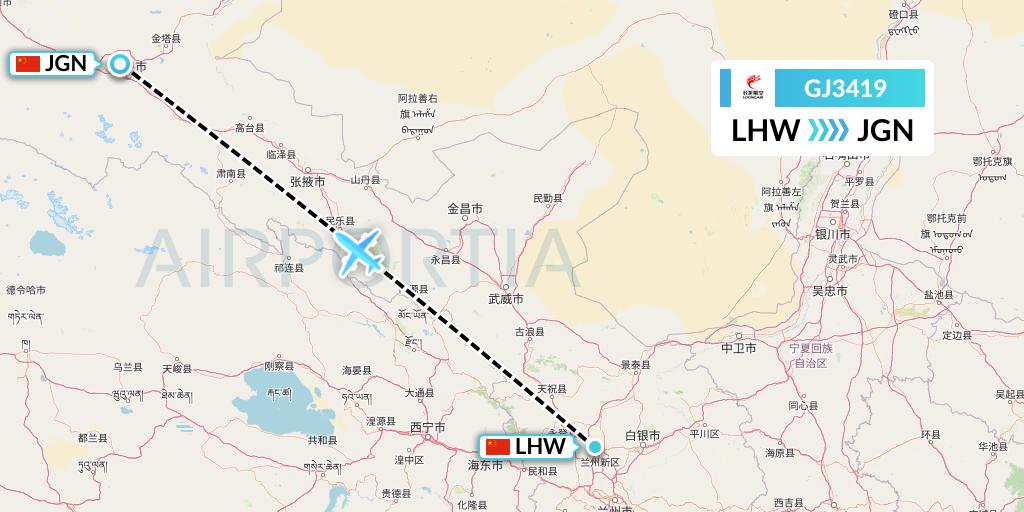 GJ3419 Loong Airlines Flight Map: Lanzhou to Jiayuguan